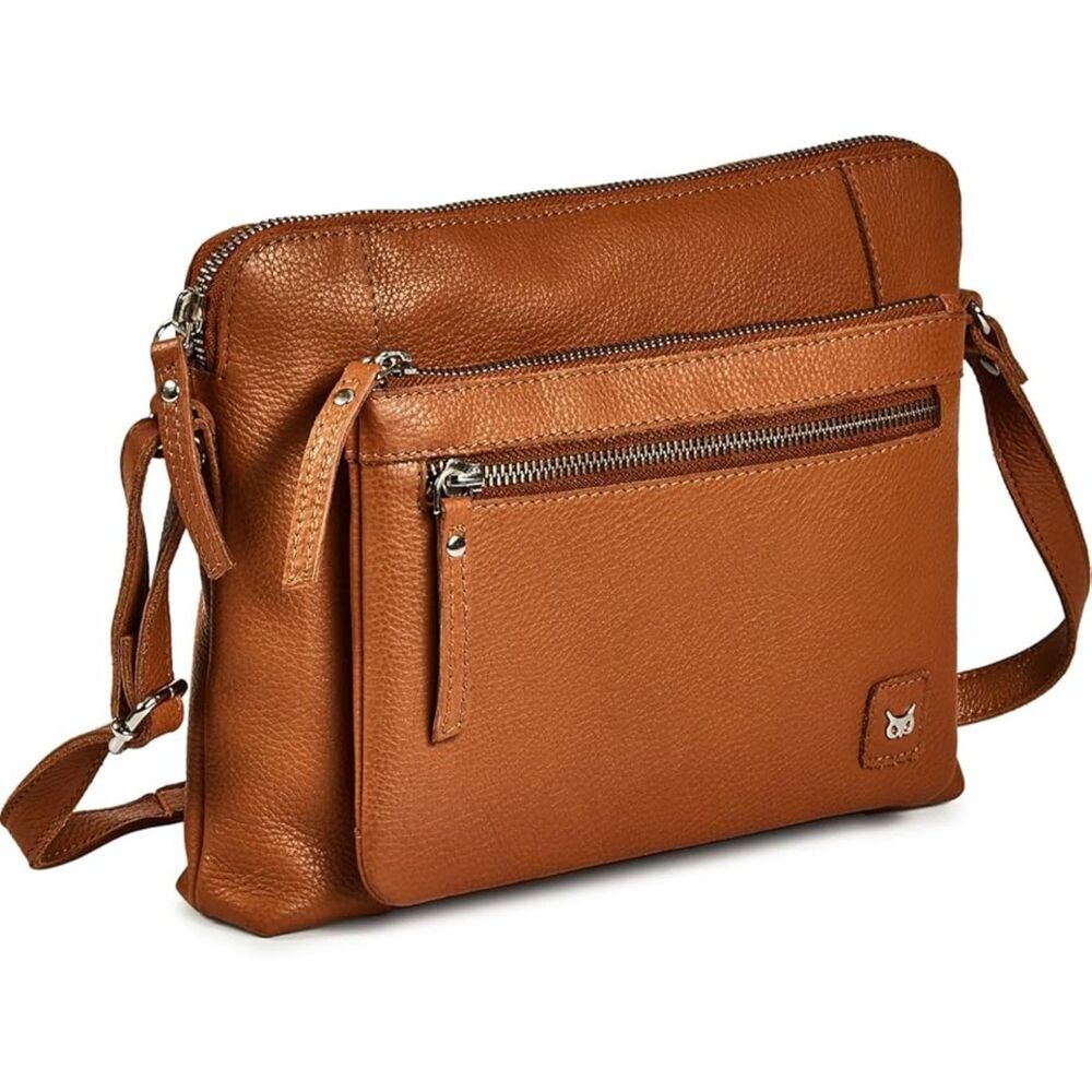 Women Cognac Imported Leather Polyester Soft Pebbled Crossbody Shoulder Bag